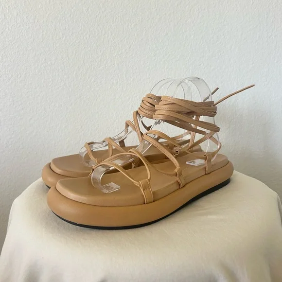 KHAITE Alba Leather Wraparound Platform Sandals in Tan - Picture 5 of 14